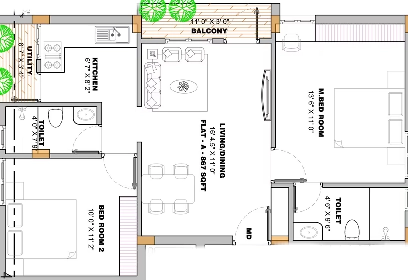 2 BHK Flat in V Square Avenue in Nanmangalam, Chennai - Image 915464