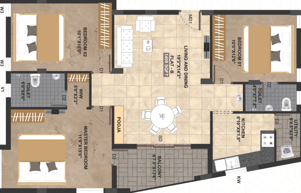 3 BHK Flat in Sree Guru Vikas in Pallikaranai, Chennai - Image 915470
