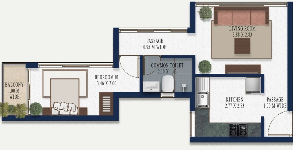 1 BHK Flat in Lomes Kierra Apartments in Gogol, Goa - Image 915581