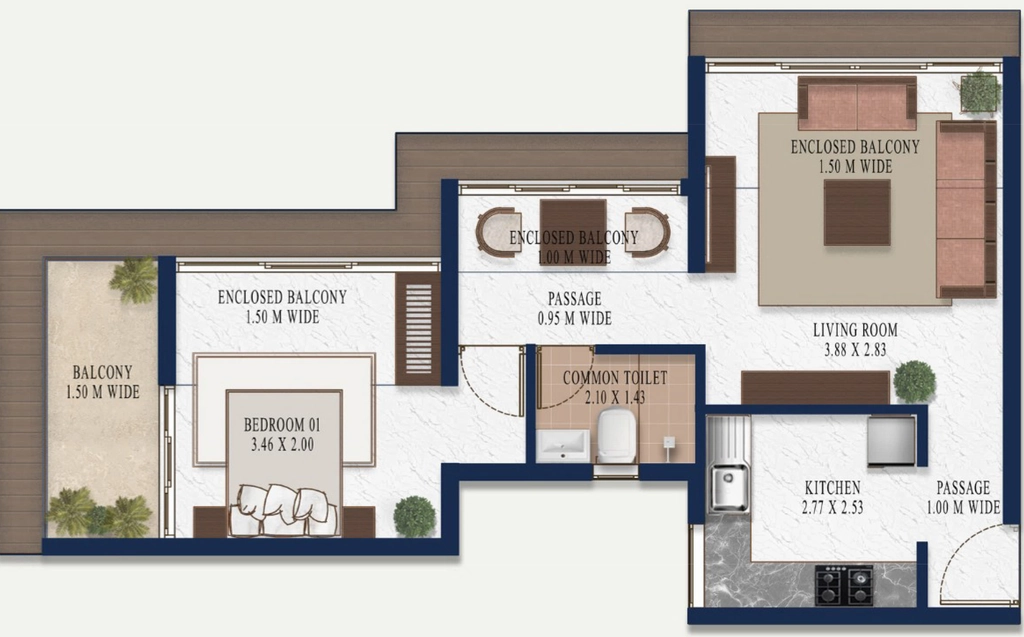 1 BHK Flat in Lomes Kierra Apartments in Gogol, Goa - Image 915582