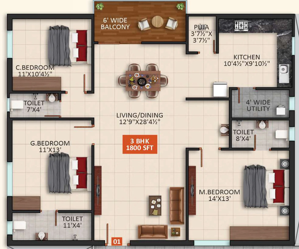 3 BHK Flat in PR Sunridge Homes in Meerpet, Hyderabad - Image 915536