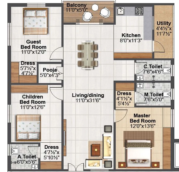 3 BHK Flat in Vuppala Sai Sannidhi 2 in Meerpet, Hyderabad - Image 915579