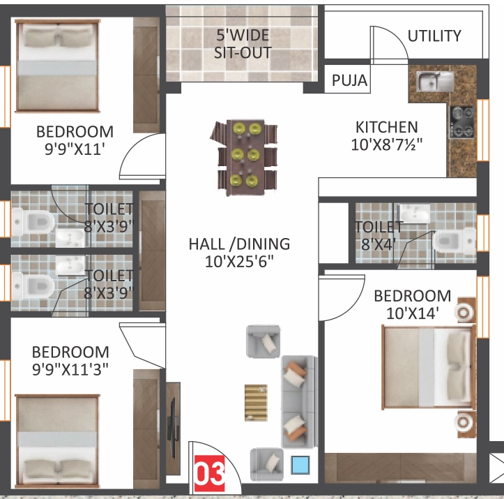 3 BHK Flat in Swagath Jubilant in Isnapur, Hyderabad - Image 915588