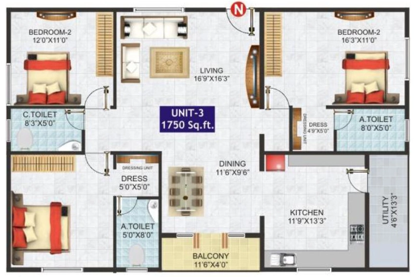 3 BHK Flat in Megas Kamala Residency in Yeshwanthpur, Bangalore - Image 915656