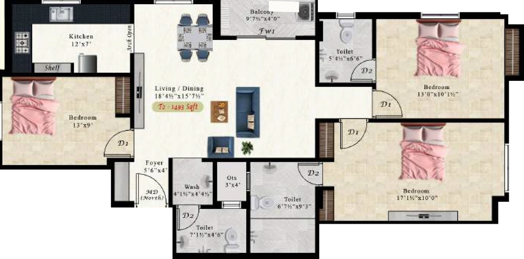 3 BHK Flat in AK Vivianite in Pammal, Chennai - Image 915748