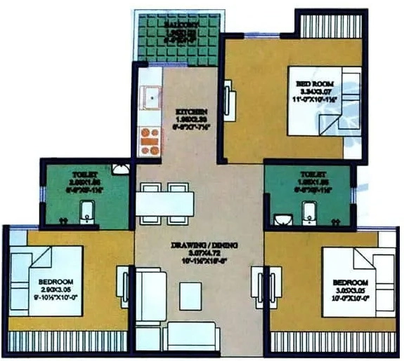 3 BHK Flat in Shivaay Gulmohar Park in Karolan Ka Barh, Jaipur - Image 915977