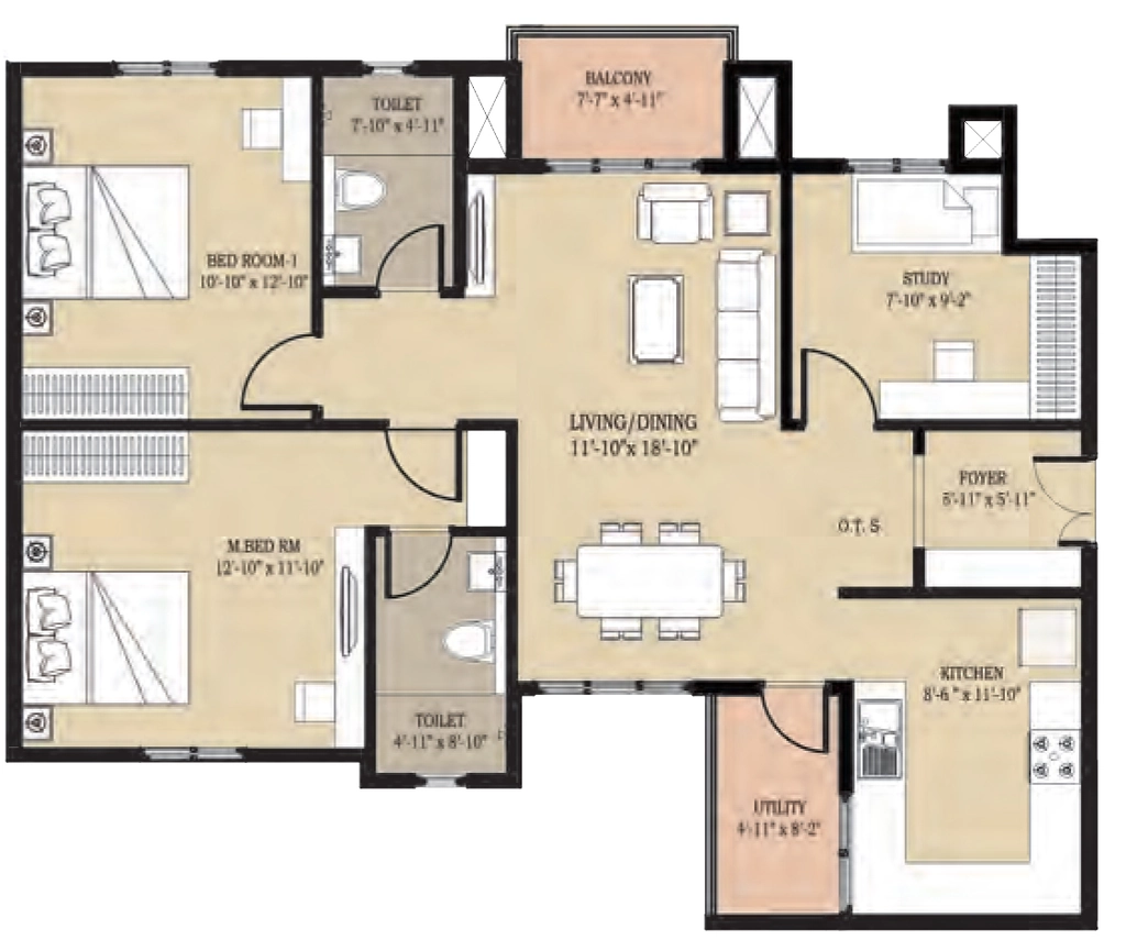2.5 BHK Flat in Golden Panorama in Kanakapura, Bangalore - Image 916018