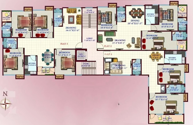 Floor Plan of Surya Pushpanjali Apartment in Anandpuri, Patna - Image 398454