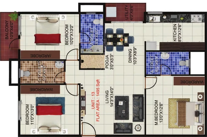 3 BHK Flat in Pariwar Passion in Doddakammanahalli, Bangalore - Image 916092