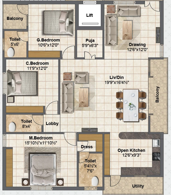 3 BHK Flat in Vision Heights in Beeramguda, Hyderabad - Image 916097