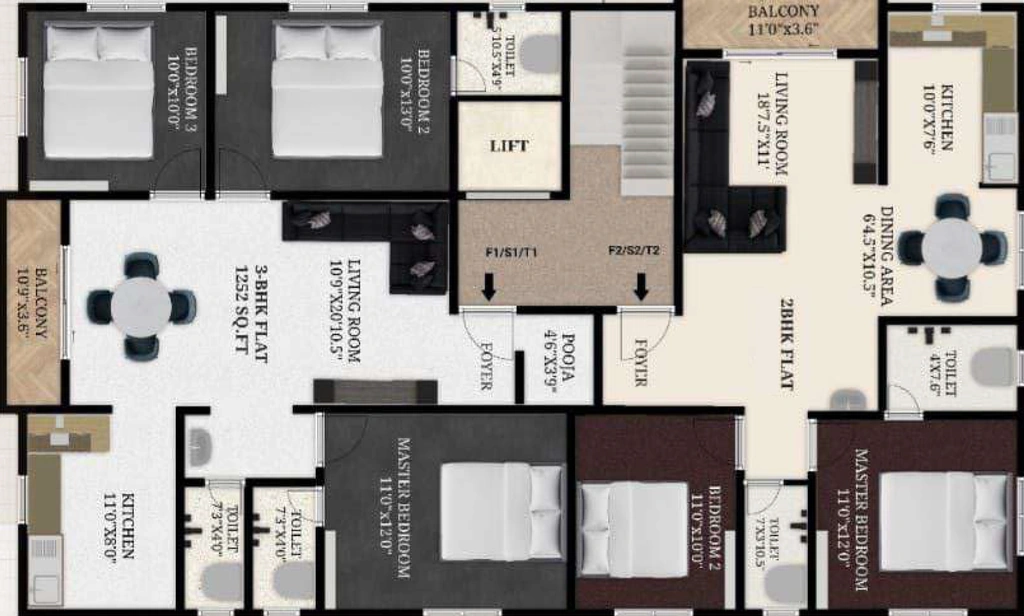Floor Plan of Aksara Viola in Madipakkam, Chennai - Image 398622