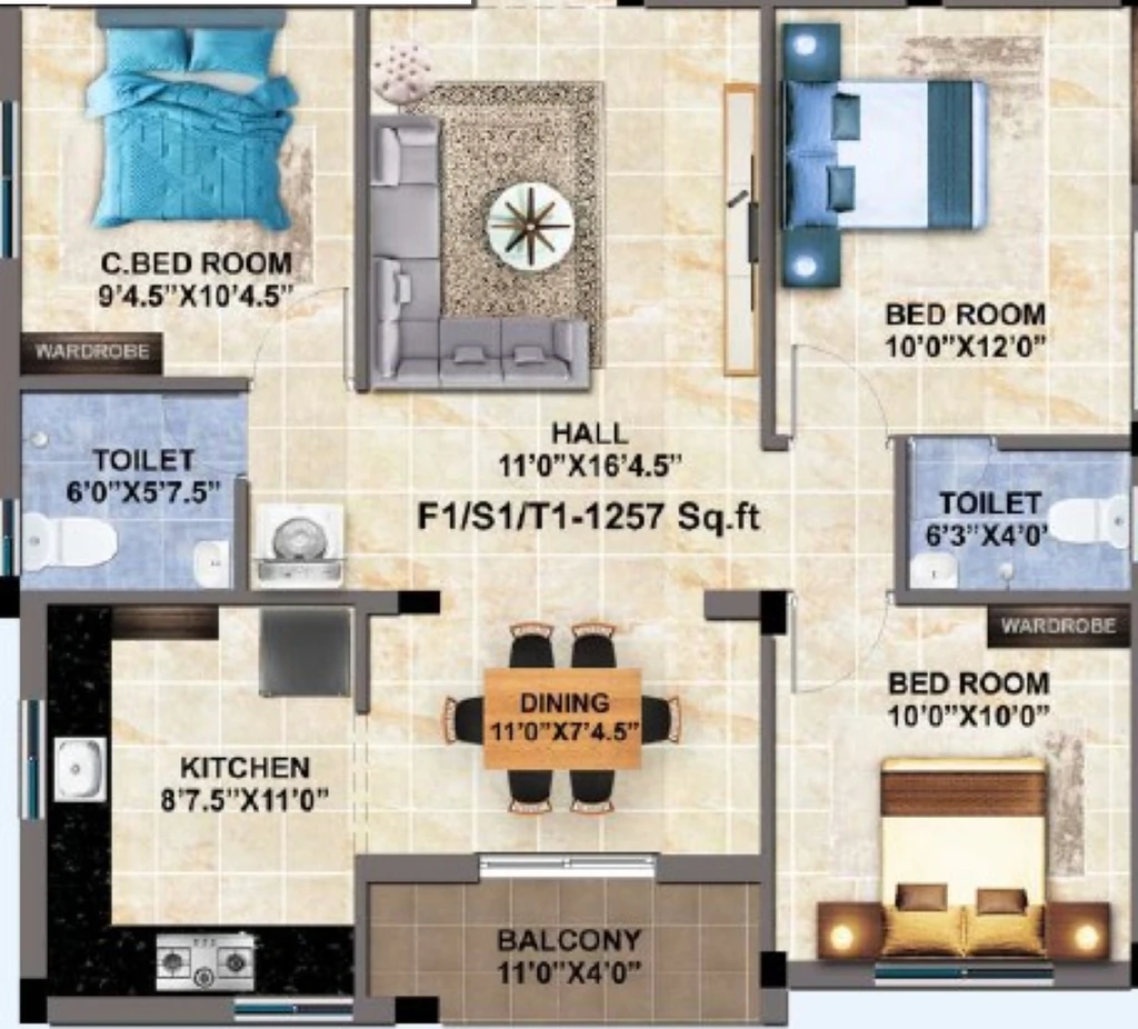 3 BHK Flat in MP Pavilion in Pammal, Chennai - Image 916123