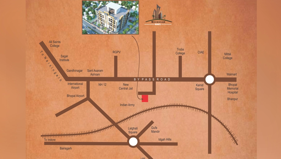 Location of Shikhar Heights in Airport Road, Bhopal - Image 399060