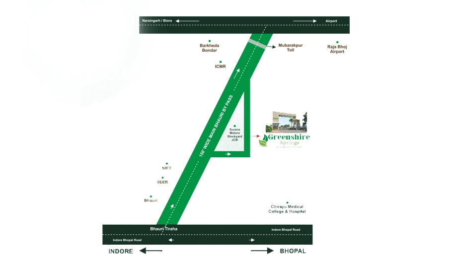 Location of Greenshire Springs in Airport Road, Bhopal - Image 398999