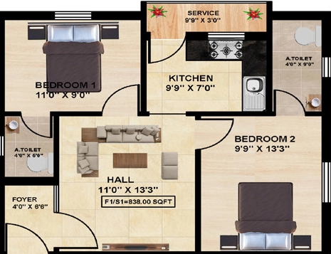 2 BHK Flat in Thansiya Thamina Enclave in Kundrathur, Chennai - Image 916139