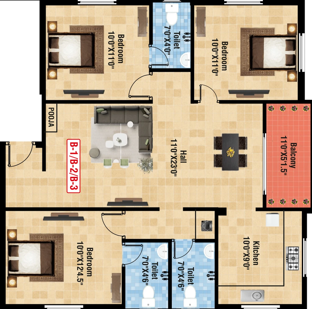 2 BHK Flat in Vijay Amrutha in Nanganallur, Chennai - Image 916143