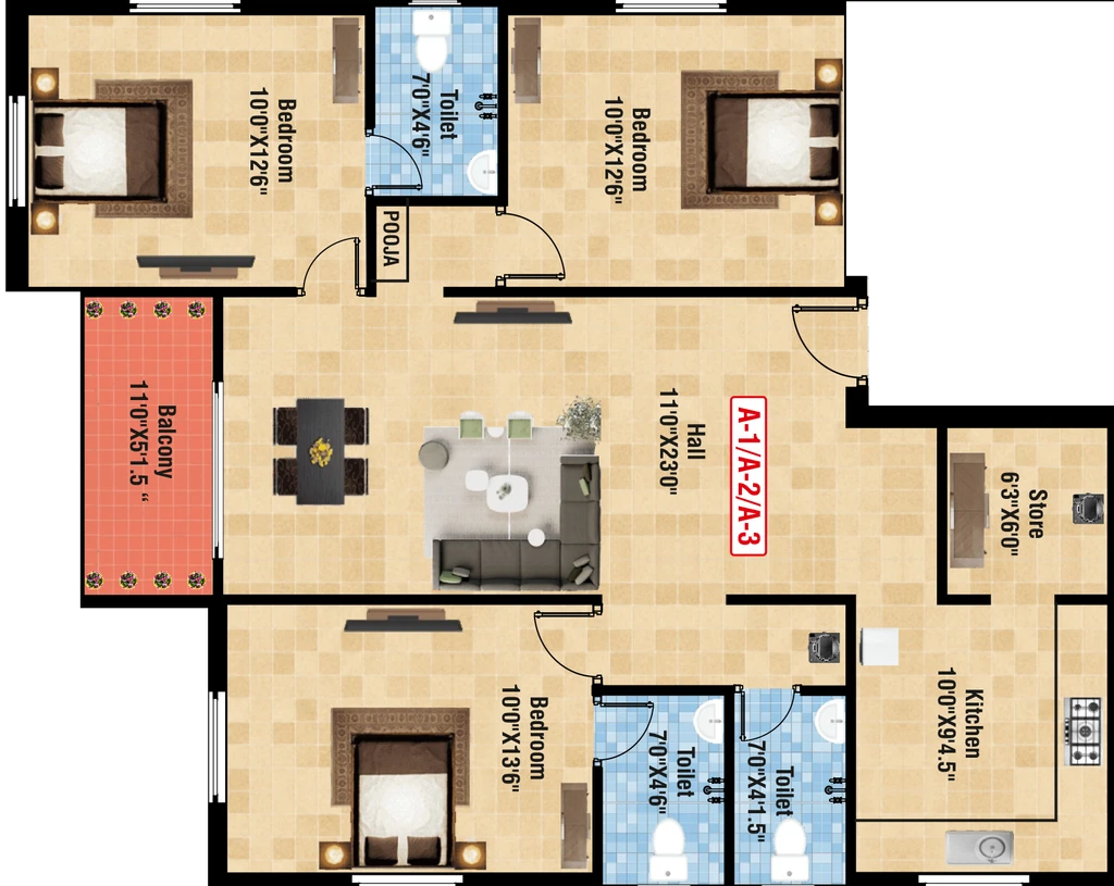 3 BHK Flat in Vijay Amrutha in Nanganallur, Chennai - Image 916144