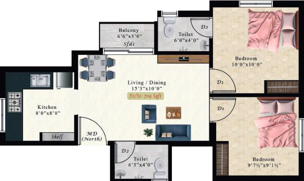 2 BHK Flat in AK Axinite in Kundrathur, Chennai - Image 916182