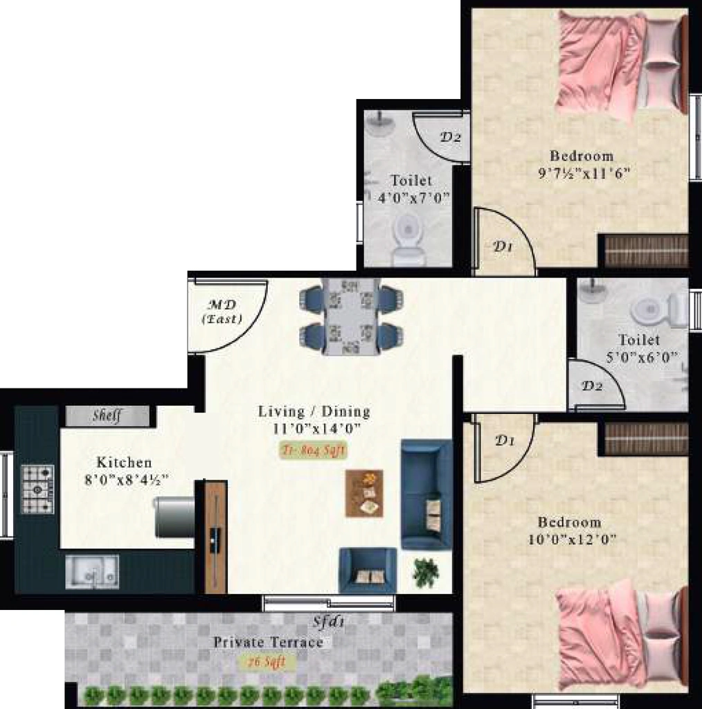2 BHK Flat in AK Axinite in Kundrathur, Chennai - Image 916183