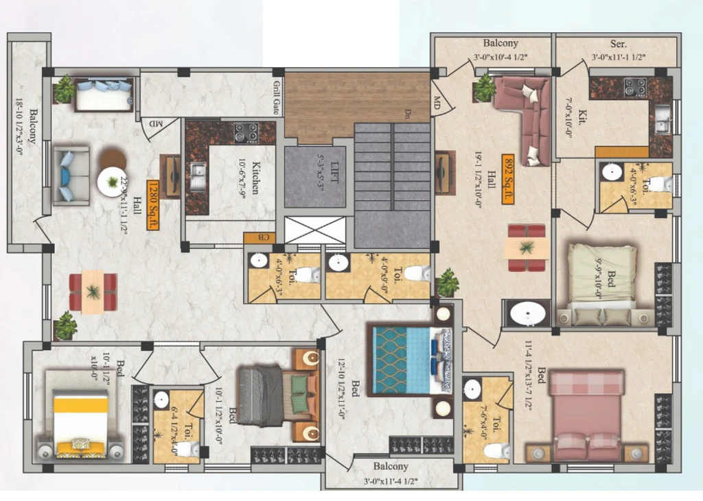 Floor Plan of Sri Srini Apartment in Alwartirunagar, Chennai - Image 399011
