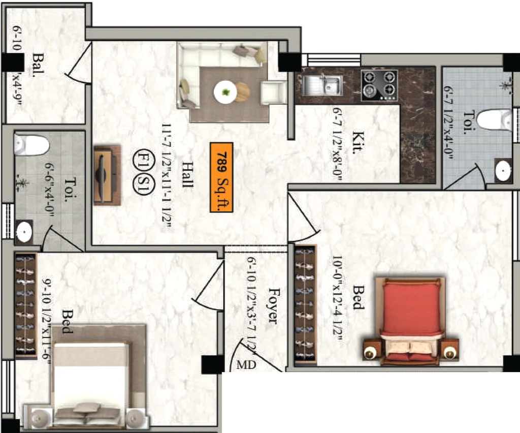 2 BHK Flat in Shree Ample Apartment in Besant Nagar, Chennai - Image 916315