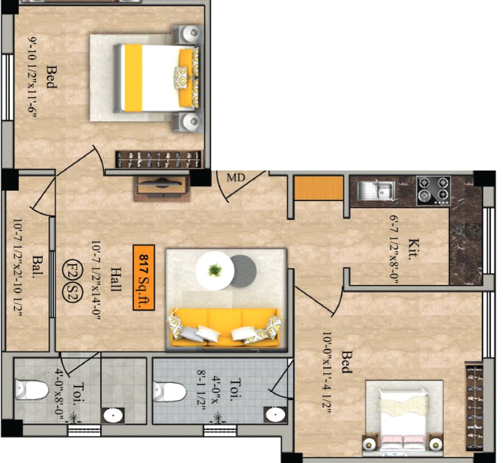 2 BHK Flat in Shree Ample Apartment in Besant Nagar, Chennai - Image 916316