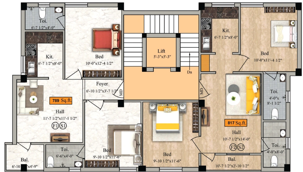 Floor Plan of Shree Ample Apartment in Besant Nagar, Chennai - Image 399051