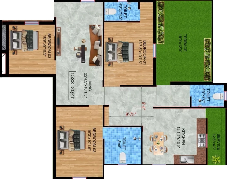 3 BHK Flat in Sowmya Sivam in Nanmangalam, Chennai - Image 916346