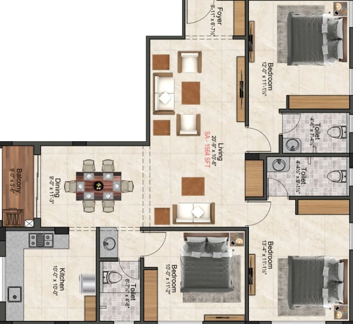3 BHK Flat in Sivarams Bethel in Velachery, Chennai - Image 916351
