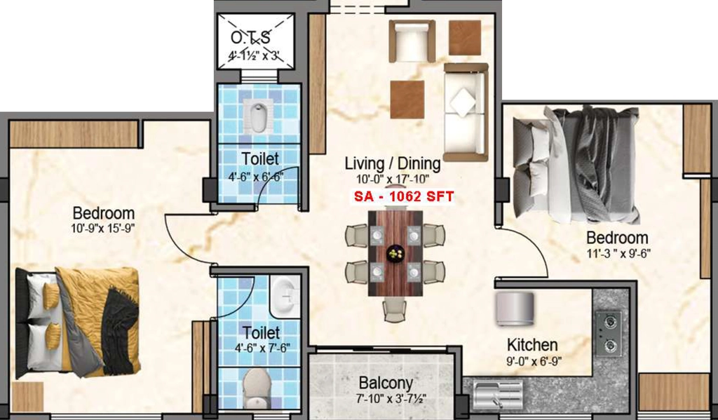 2 BHK Flat in Sivarams Elite in Kovilambakkam, Chennai - Image 916363