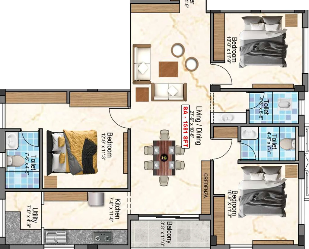 3 BHK Flat in Sivarams Elite in Kovilambakkam, Chennai - Image 916364
