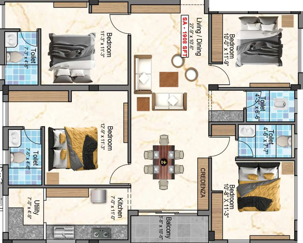 4 BHK Flat in Sivarams Elite in Kovilambakkam, Chennai - Image 916366