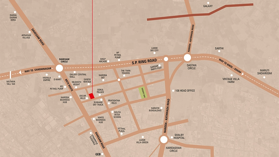 Location of Commercial Ganesh Praangan Pride in Hanspura, Ahmedabad - Image 399238