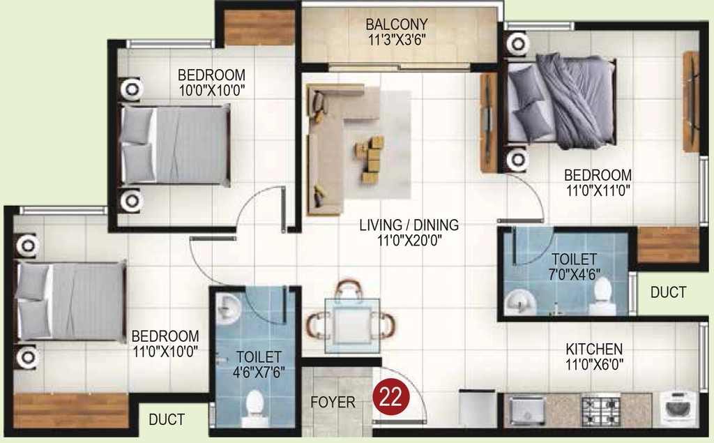3 BHK Flat in NVG Rakshak in Bagalur, Bangalore - Image 916552