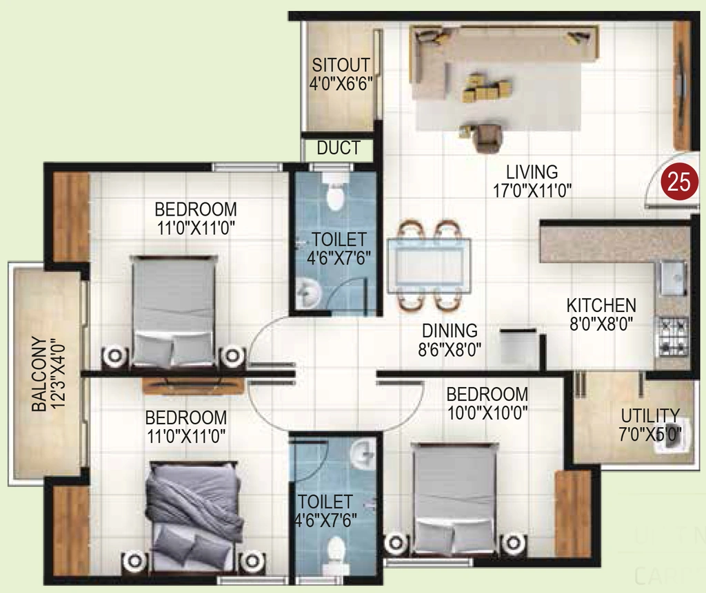 3 BHK Flat in NVG Rakshak in Bagalur, Bangalore - Image 916553