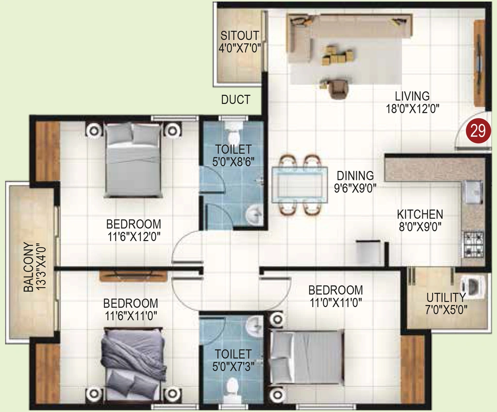 3 BHK Flat in NVG Rakshak in Bagalur, Bangalore - Image 916554