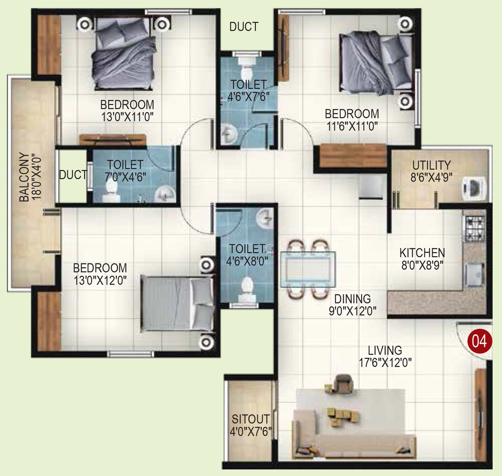 3 BHK Flat in NVG Rakshak in Bagalur, Bangalore - Image 916555