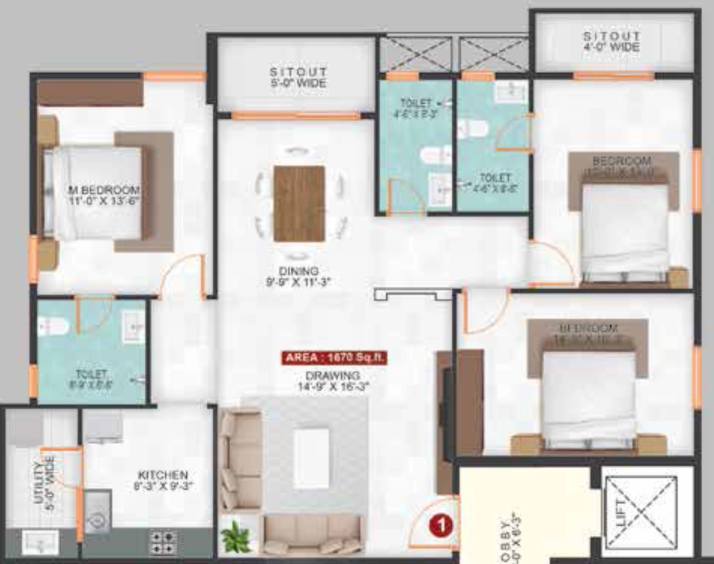 3 BHK Flat in Samanvitha Unicorn in HRBR Main Road, Bangalore - Image 916616