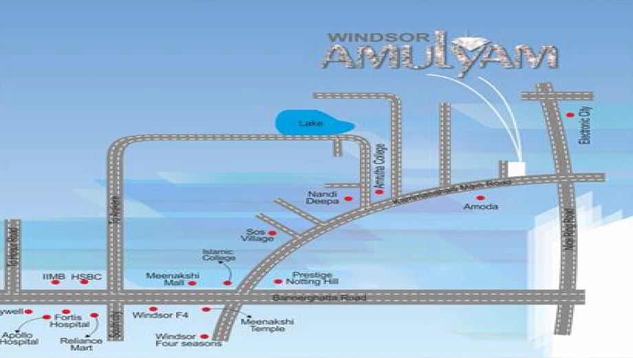 Location of Windsor Amulyam in Bannerghatta Main Road, Bangalore - Image 399614
