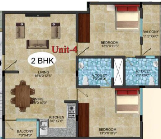 2 BHK Flat in Mathapathi Shine in Kaggadasapura, Bangalore - Image 916740