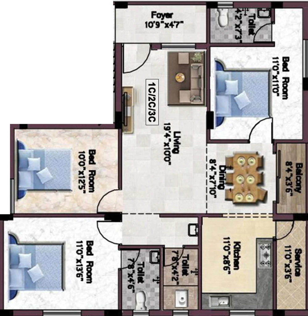 3 BHK Flat in Shivas Silver Springs in Nanganallur, Chennai - Image 916729