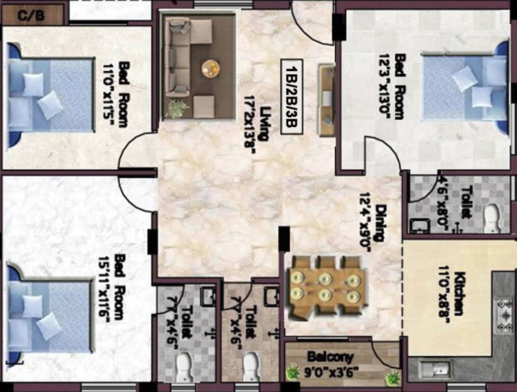 3 BHK Flat in Shivas Silver Springs in Nanganallur, Chennai - Image 916730