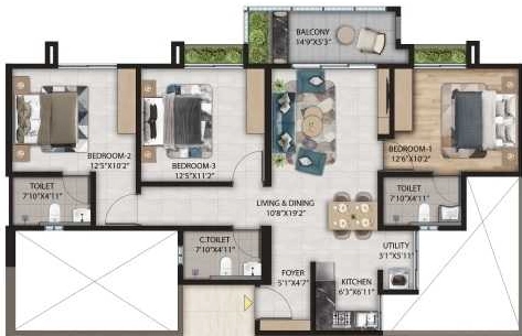3 BHK Flat in Primus Sangama in Mysore Road, Bangalore - Image 916864