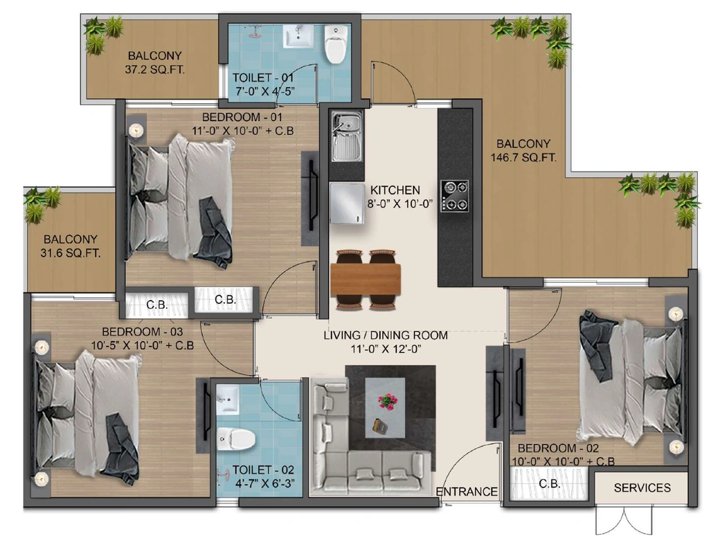3 BHK Flat in Soha Olive Homes in Sector 98, Faridabad - Image 916857