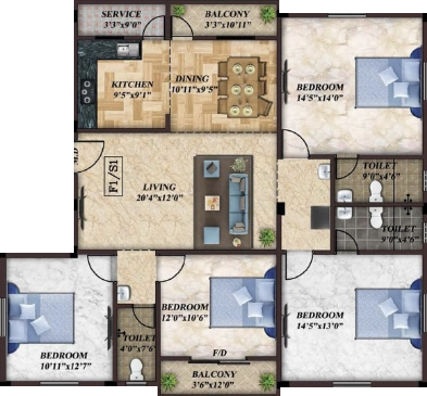 4 BHK Flat in Shivas Bazzar Castle in Madipakkam, Chennai - Image 916877