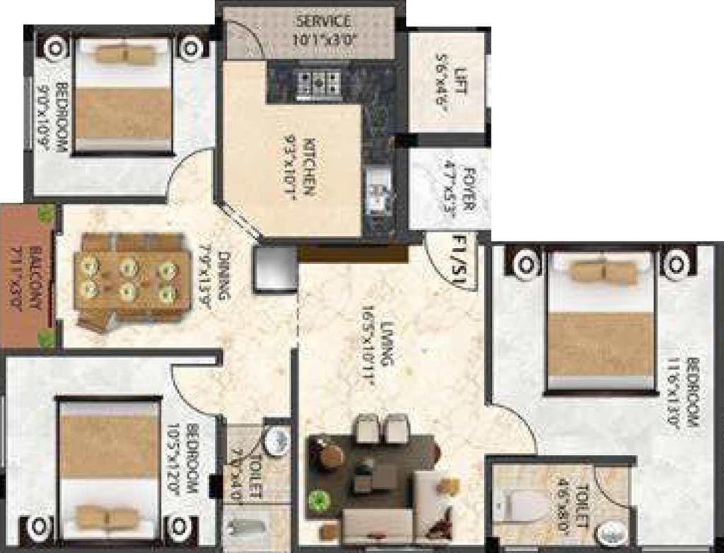 3 BHK Flat in Shivas Rainbow Castle in Madipakkam, Chennai - Image 916880