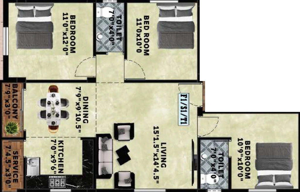 3 BHK Flat in CM Vijay Shivas Enclave in Madipakkam, Chennai - Image 916908