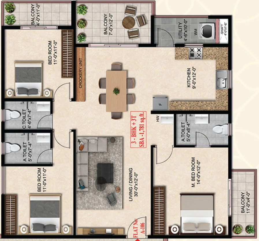 3 BHK Flat in United Suvarna Homes in Kacharakanahalli, Bangalore - Image 917007