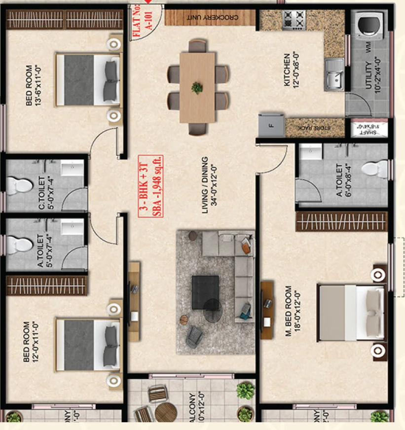 3 BHK Flat in United Suvarna Homes in Kacharakanahalli, Bangalore - Image 917009