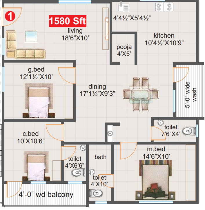 3 BHK Flat in SRK Jaya Empire in Pragathi Nagar, Hyderabad - Image 917137